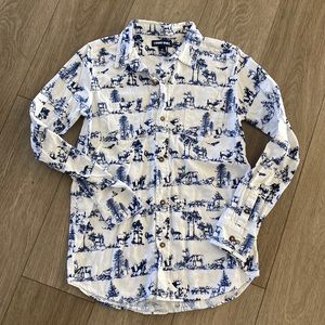 Lands End boys outdoor pattern long sleeve button down flannel shirt size XL